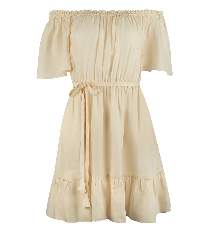 Aphrodite Off Shoulder Puff Sleeve Short Dress Cream