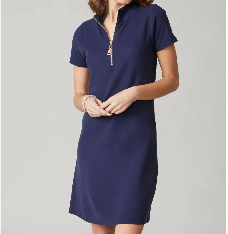 Short Sleeve Serena Pique Dress In Navy