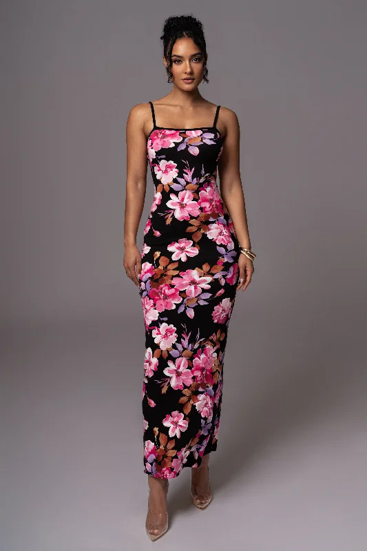 Black Floral Smooth Simplicity Maxi Dress