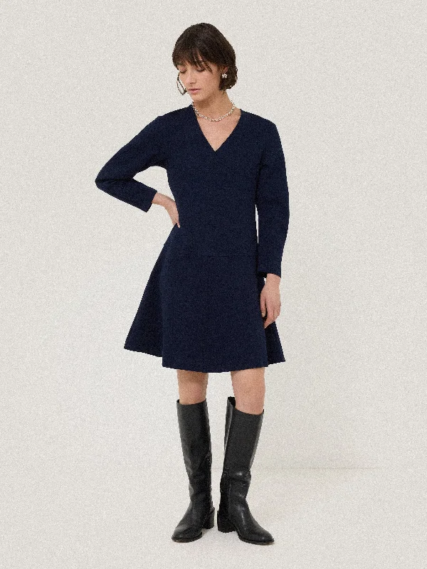 Darted Sleeve Short Dress | Navy