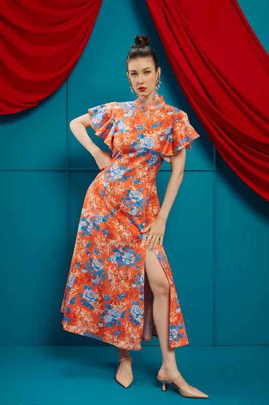 BIRDS & BUTTERFLY Maxi Cheongsam Dress