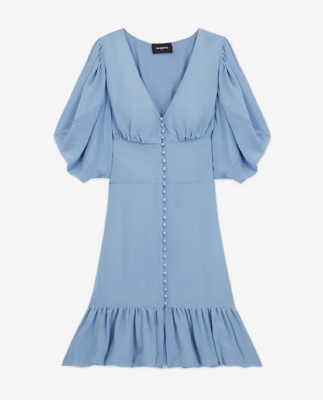 Short Dress With Covered Buttons | Women | Light Blue