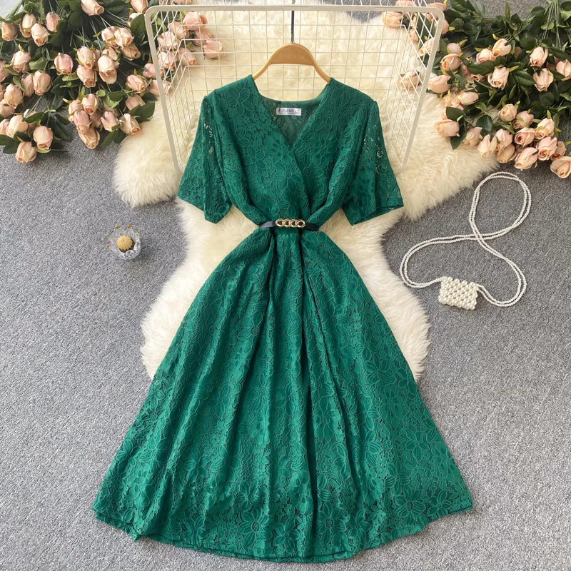 Cute v neck lace short dress A line fashion dress     S439