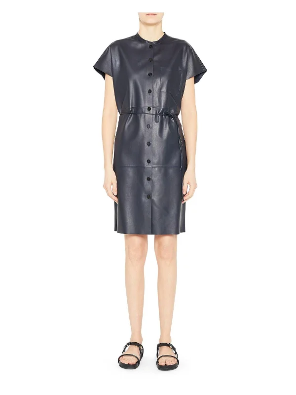 Triangle Womens Faux Paper Leather Short Sleeves Shirtdress