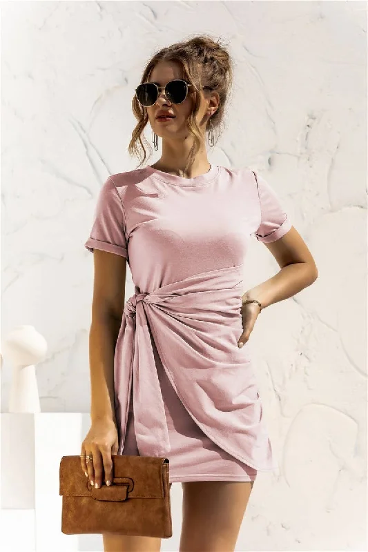 DESIGN SENSE LACE UP SHORT SLEEVED DRESS_CWDSD2628