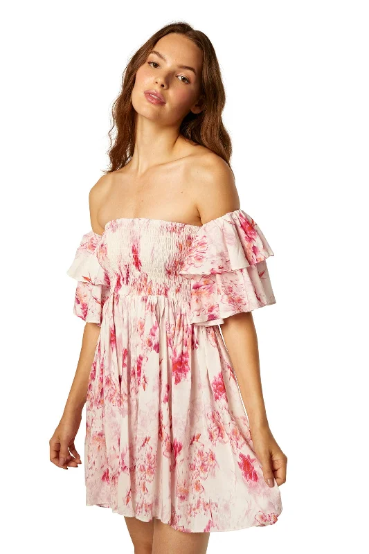 Dina Off Shoulder Short Dress Abstract Rose Flora