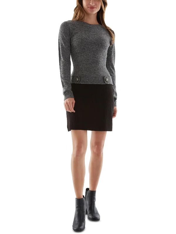 Juniors Womens Crewneck Short Sweaterdress