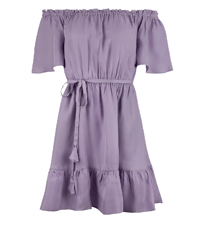 Aphrodite Off Shoulder Puff Sleeve Short Dress Lavender