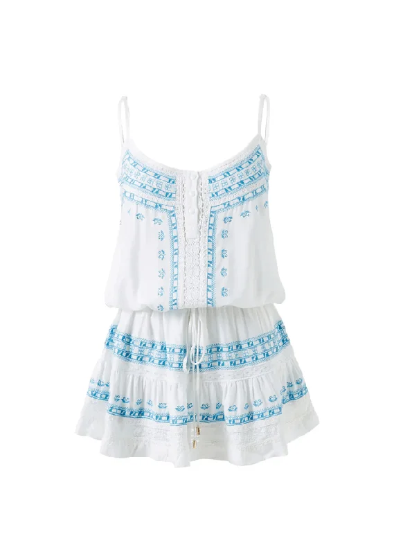 Karen Embroidered Draw String Waist Short Dress