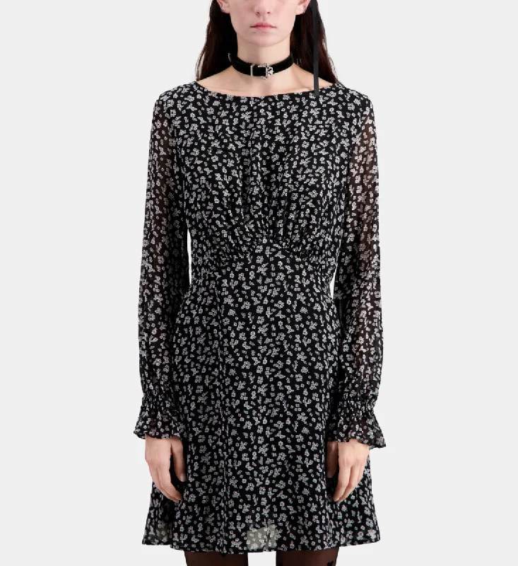 Short Printed Dress | Women | Black x Ecru