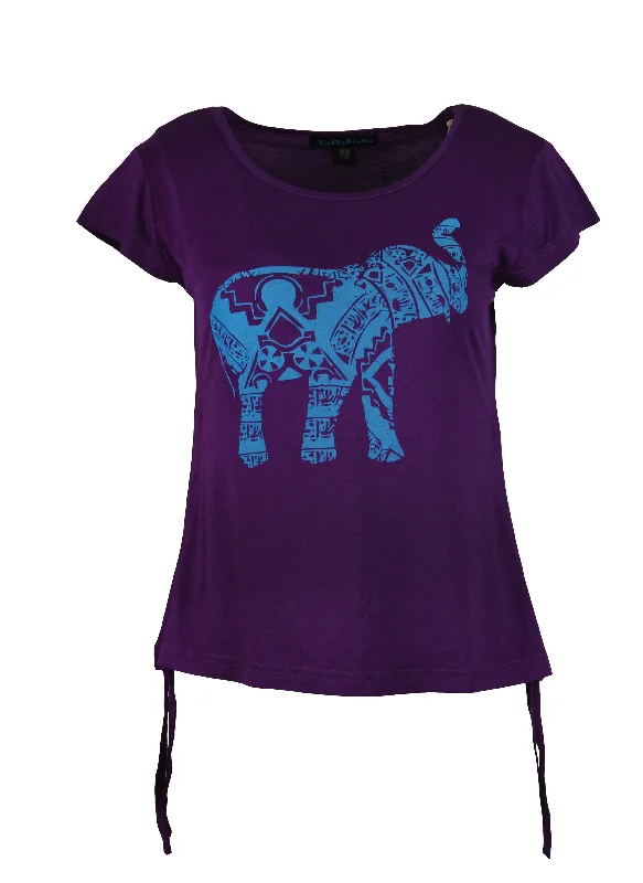 Ladies Short Sleeve Tops with Elephant Print T-Shirt