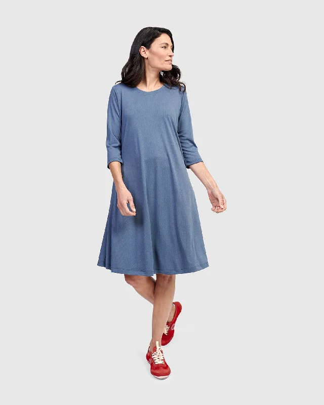 Essential Relaxed Short Sleeve Dress, Blue Mist