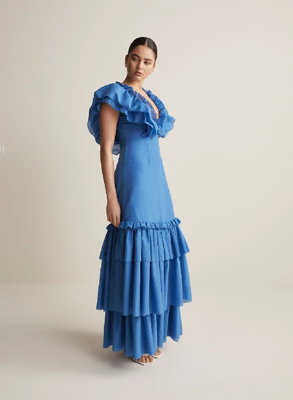 Elodie Silk Cotton Maxi Dress | Cerulean