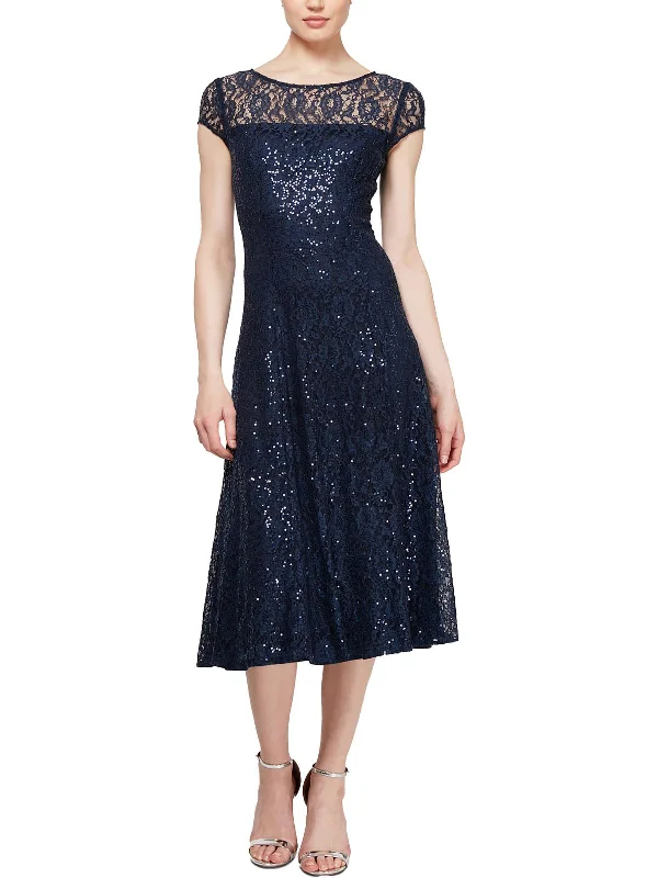 Womens Sequined Knee-Length Cocktail and Party Dress