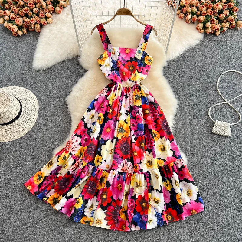 Sweet flower pattern short dress A line fashion dress    S475