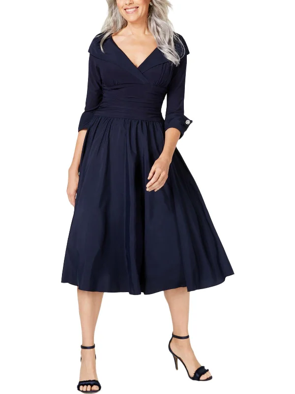 Plus Womens Taffeta Portrait Collar Cocktail Dress