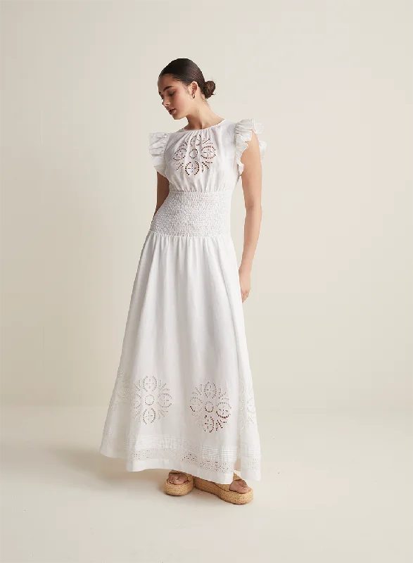 Daphine Linen Embroidery Maxi Dress