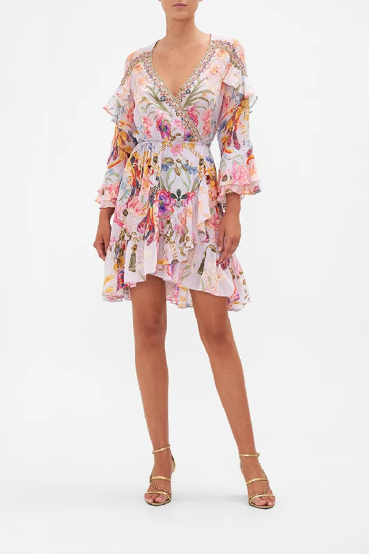 SHORT WRAP DRESS WITH RUFFLES NATURES KALEIDOSCOPE