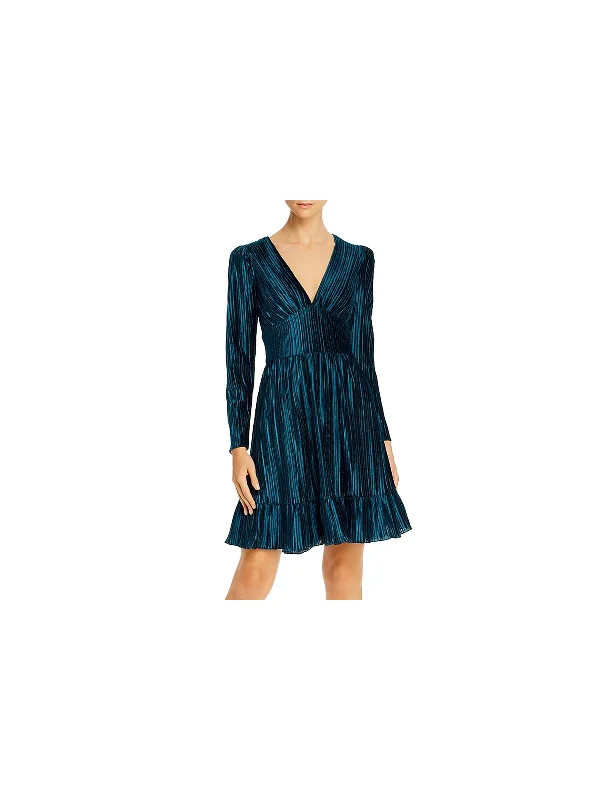 Womens Velvet Pleated Cocktail Dress