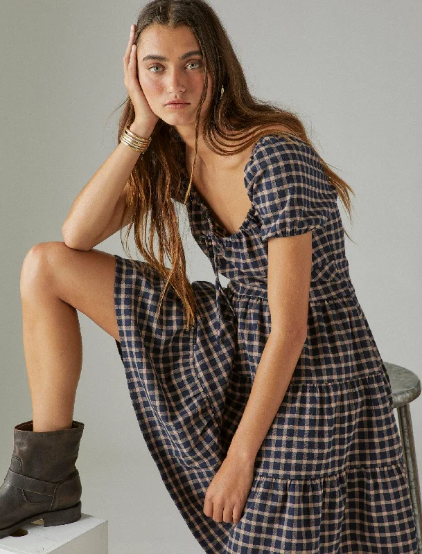 Lucky Brand Womens Short Sleeve Plaid Dress