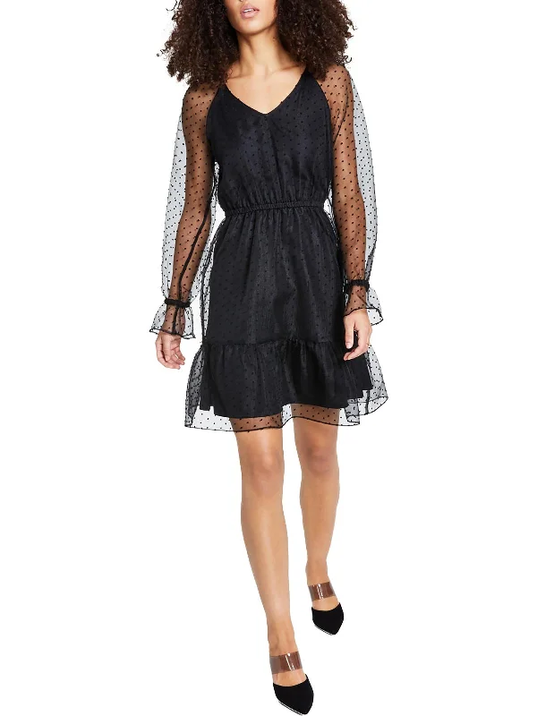 Womens Swiss Dot Sheer Cocktail and Party Dress