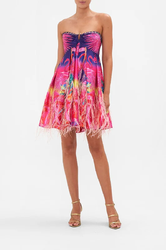 STRAPLESS SHORT FEATHER DRESS FLIGHT OF THE FLAMINGO