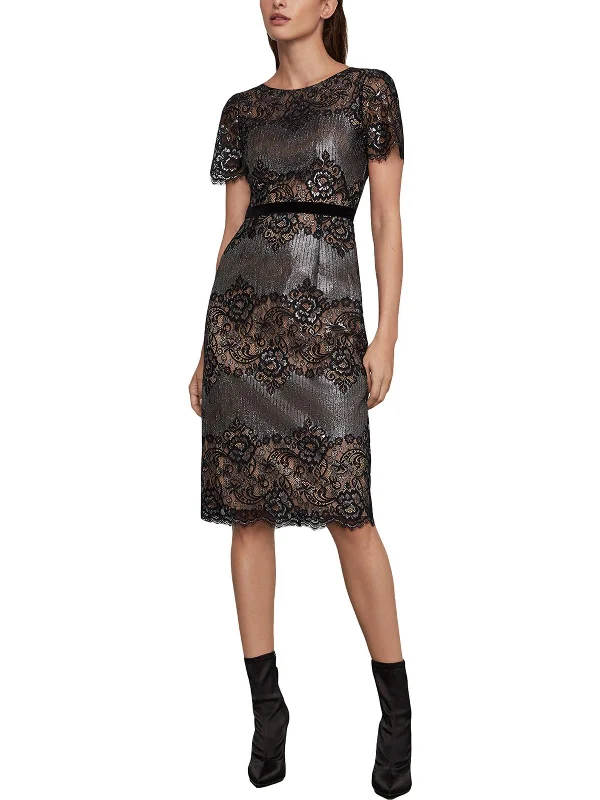 Womens Lace Metallic Cocktail Dress