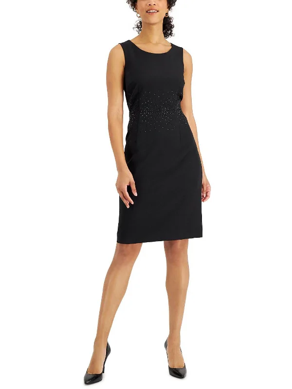 Petites Womens Embellished Cocktail Sheath Dress