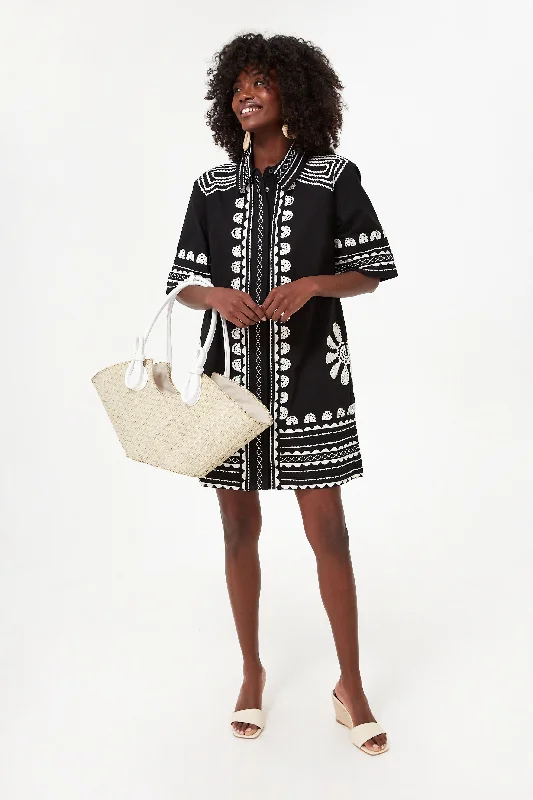 Black Ryleigh Ric Rac Short Sleeve Button Up Dress