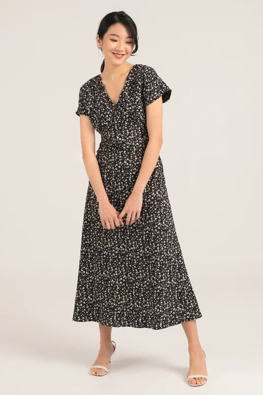 Florencia Printed Maxi Dress in Black