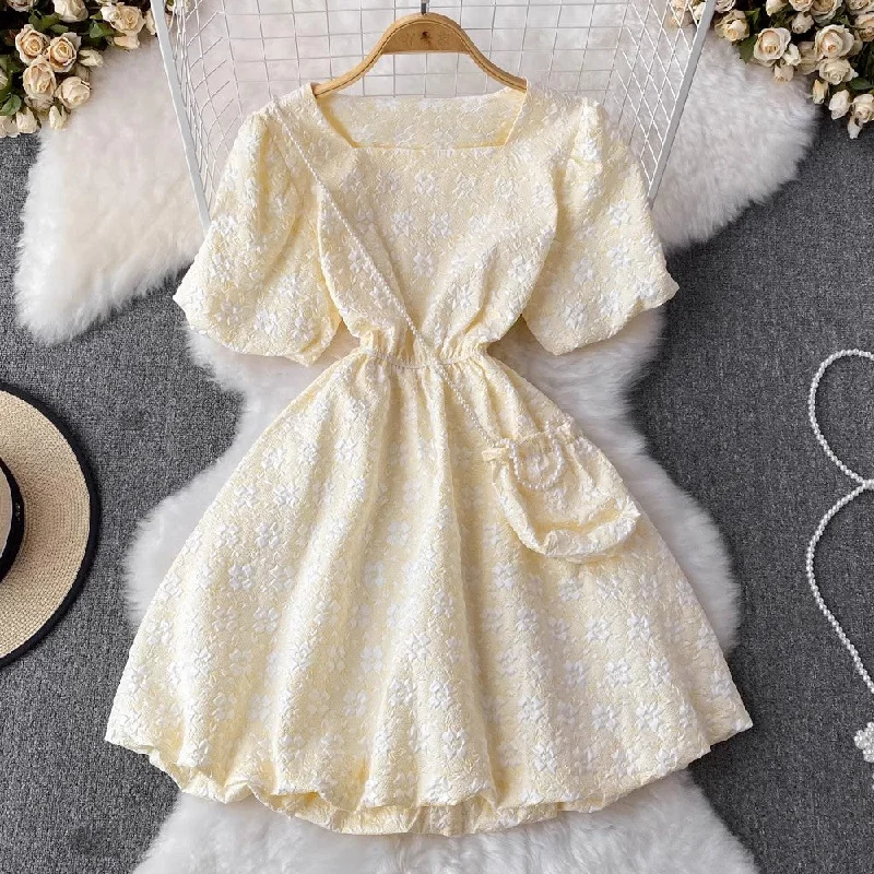 puff sleeve square neck dress short puffy princess dress    S4423