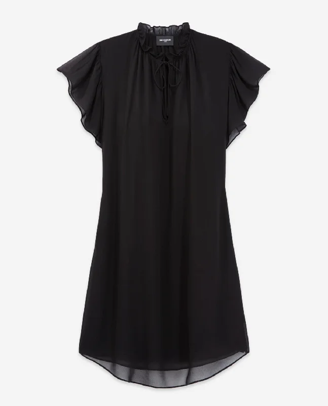 Short Semi-Sheer Straight Dress | Women | Black