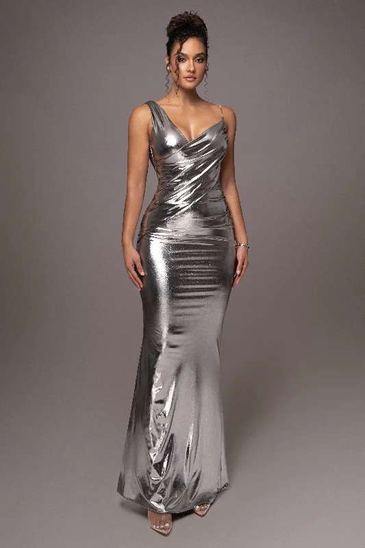 Silver Metallic Belle Maxi Dress