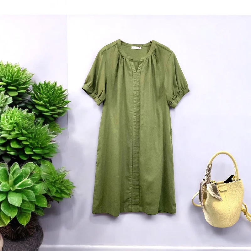 Patch Casual Short Sleeve Cotton Linen Dress