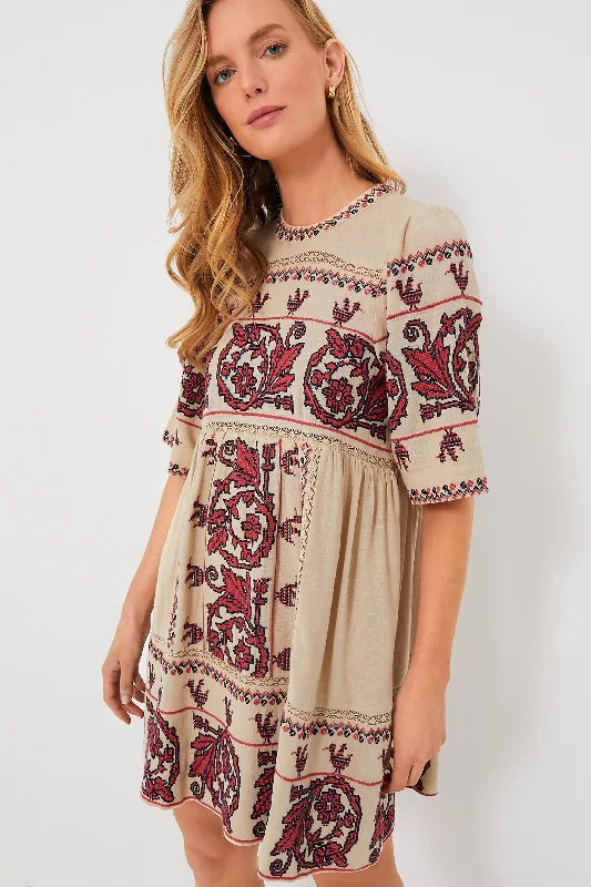 Taupe Beena Embroidery Shortsleeve Dress