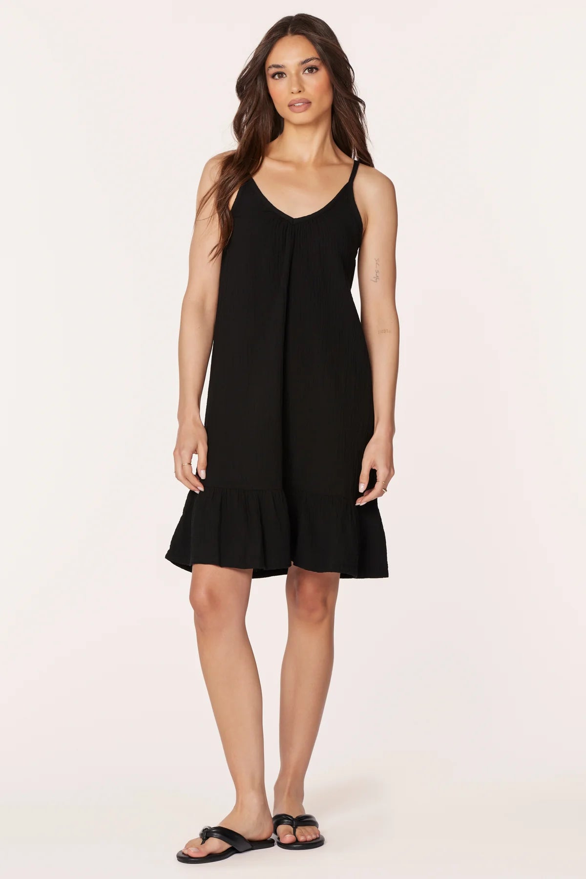 V-NECK SHORT CAMI RUFFLE DRESS