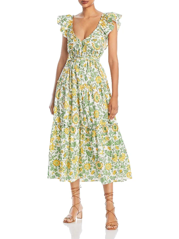 Anastasia Womens Floral Print Mid-Calf Fit & Flare Dress