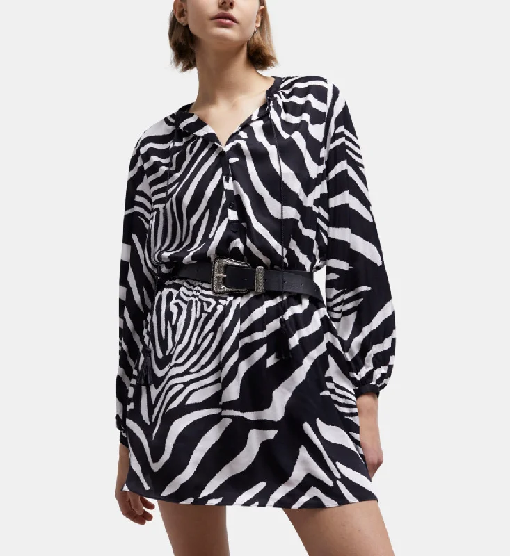 Short Printed Dress | Women | Black x White