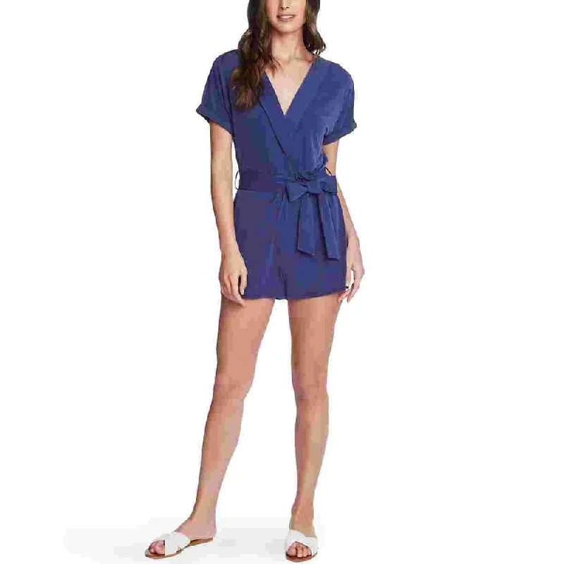 1.STATE Women's Belted Cuffed Sleeve Romper Blue