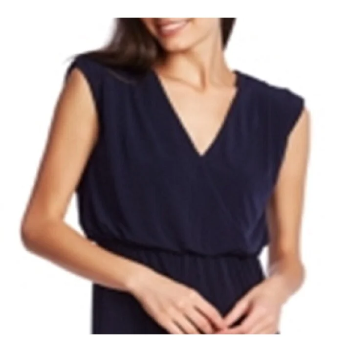 1.State Women's Cinched Waist V Neck Casual Dress Blue Size X-Large