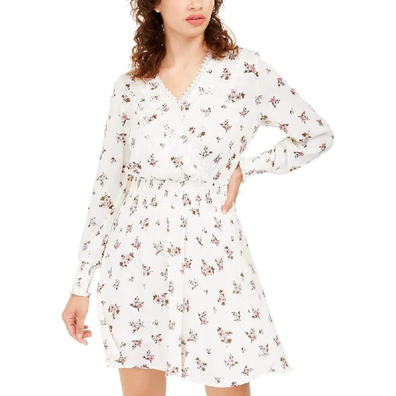 American Rag Juniors'' Floral Faux Wrap Dress Ivory