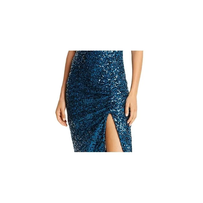 Aqua Women's Sequined Ruched Dress Blue Size 6