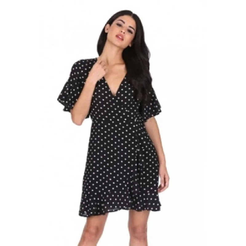 AX Paris Women's Polka Dot Frill Sleeve Detail Dress Black Size 10