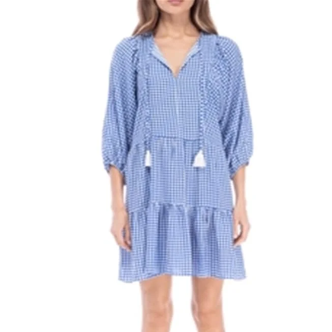 B Collection By Bobeau Women's Gingham Peasant Dress Blue Size X-Small