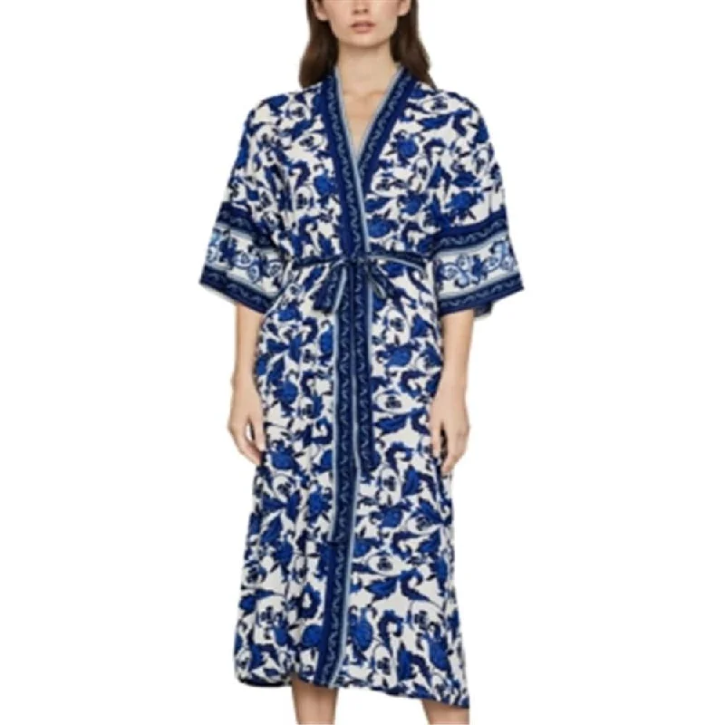 BCBGMAXAZRI Women's Floral Print Wrap Blue Size X-Small