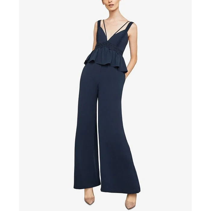 BCBGMAXAZRIA Women's Wide Leg Peplum Jumpsuit Blue Size XX-Small