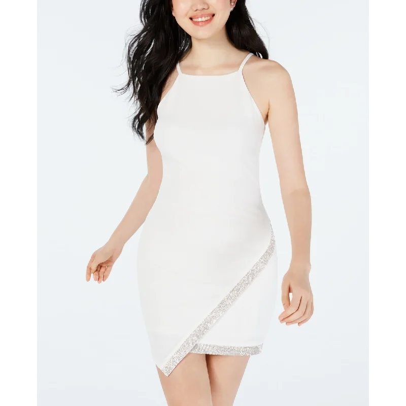 BCX Juniors' Asymmetrical-Hem Rhinestone Dress White Size X-Small