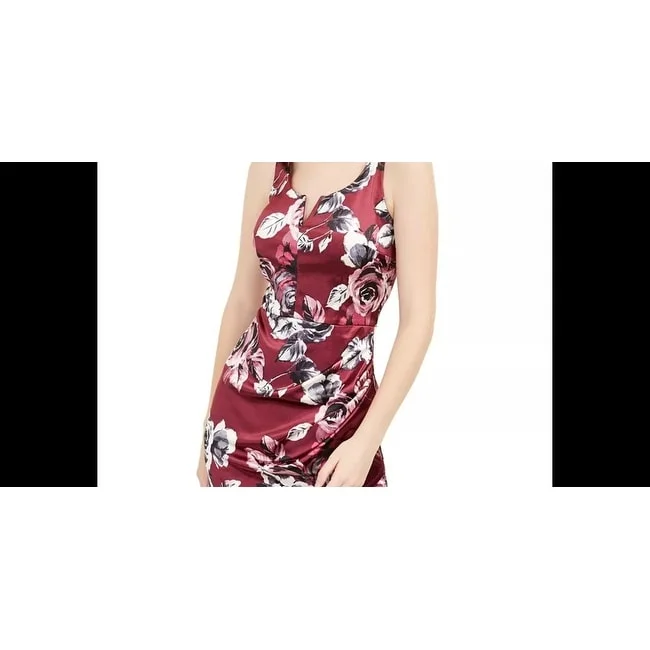 Bcx Women's Floral Print Faux Wrap Sheath Dress Burgundy Floral Size 11