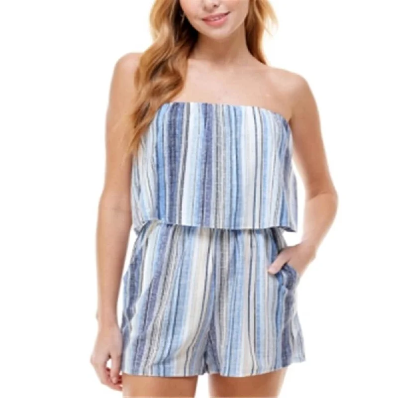 Be Bop Women's Striped Romper Jumpsuit Blue Size Medium