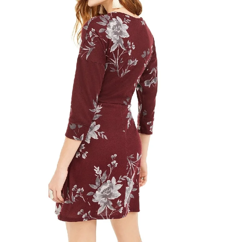 Be Bop Women's Twist Front Floral 3/4 Sleeve A Line Dress Purple Size Xx-Large